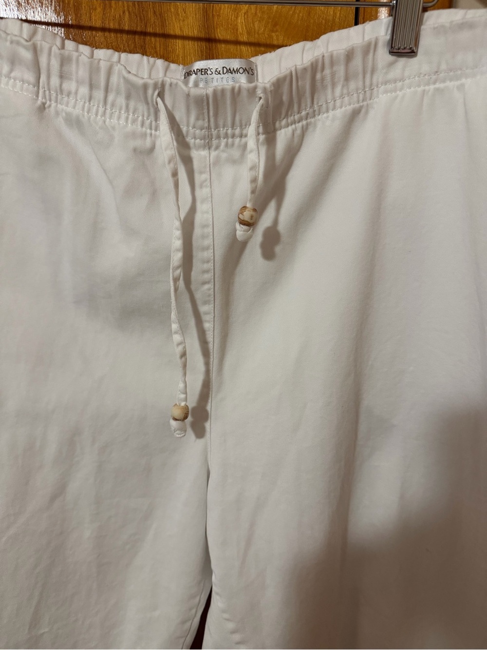 Women's White Drawstring Ankle Pants - Picture 2 of 4